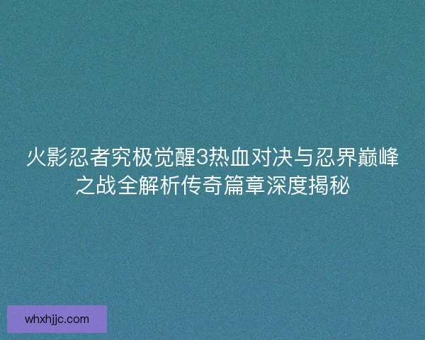 火影忍者究极觉醒3热血对决与忍界巅峰之战全解析传奇篇章深度揭秘